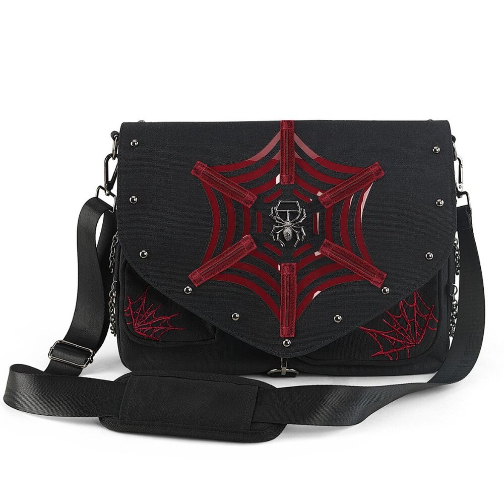 Spider Web Gothic Padded Shoulder Messenger Bag
